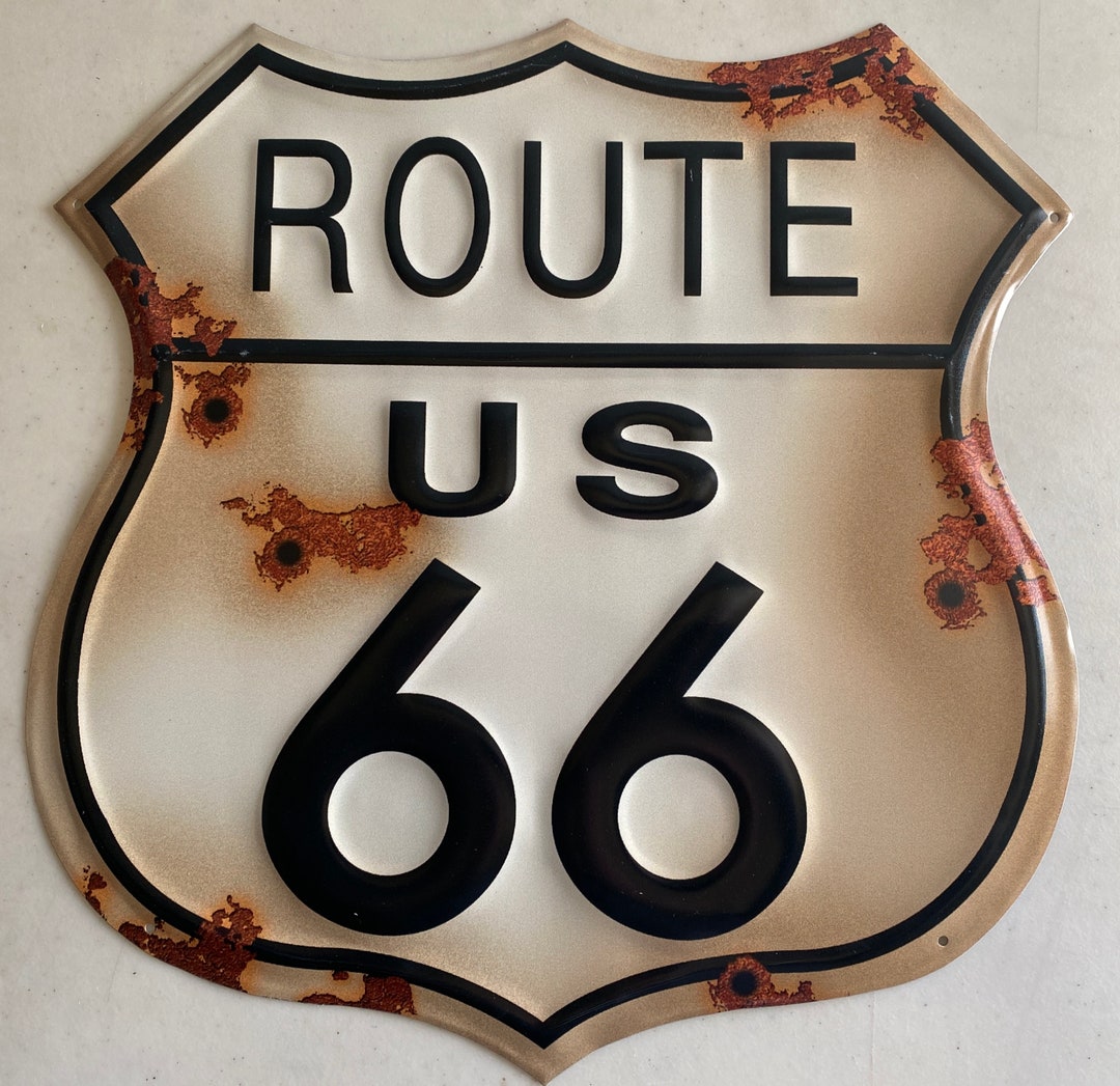 13.5” Route 66 USA Shield - Retro Tin Sign - Man Cave Garage Art - Etsy