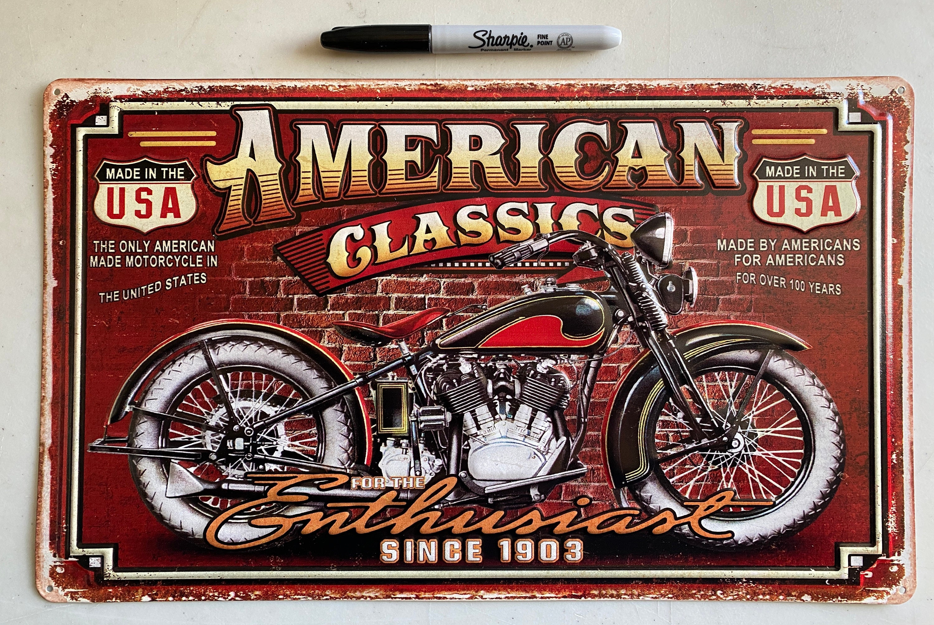 Embossed American Classics Motorcycle 1903 Vintage Tin Sign Etsy