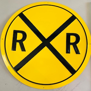 Huge 24” Railway Railroad Crossing Sign - Garage Vintage Tin Sign - Man Cave Garage Art