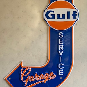 Gulf Service Garage Bent Arrow Gas/Oil Metal Sign - Man Cave Garage Art