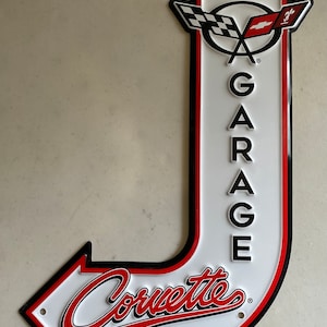 Corvette Garage Bent Arrow Metal Sign - Man Cave Garage Art