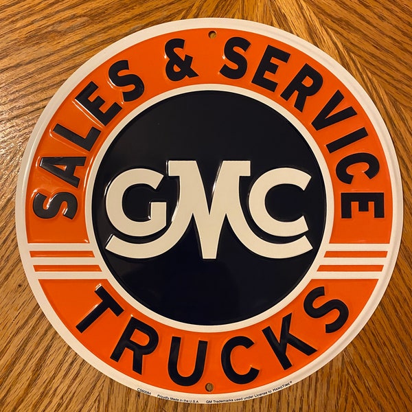12” GMC Trucks Sales & Service - Vintage Metal Garage Sign Man Cave