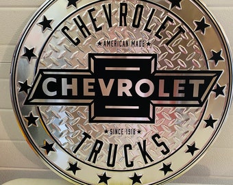 Huge 24” Chevrolet Trucks Sign - Garage Vintage Tin Sign - Man Cave Garage Art