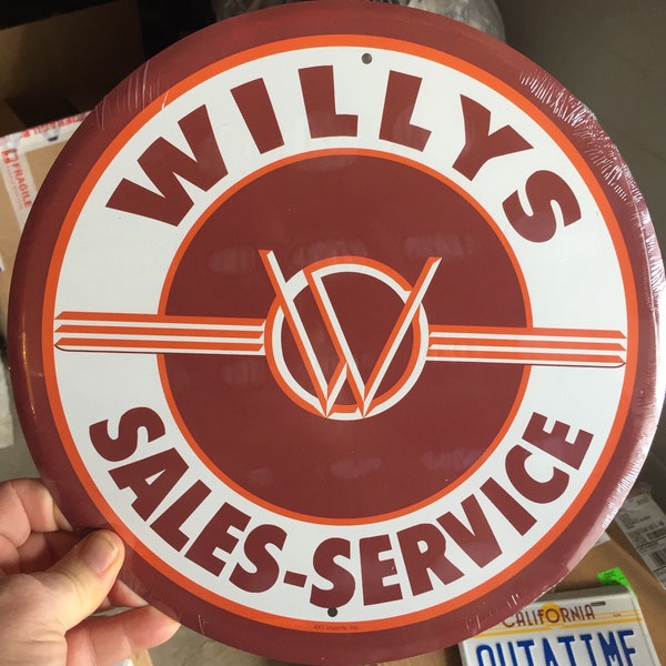 Willys Service 12” Vintage Tin Sign - Man Cave Garage Art