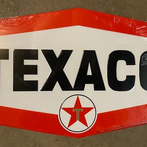 Large 23.5” Hexagon Texaco Embossed Metal Sign - Vintage Tin Sign - Man Cave Garage Art