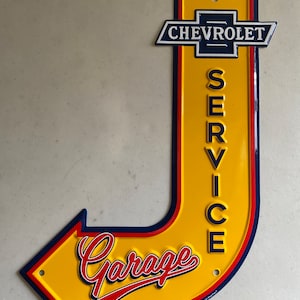 Chevrolet Service Garage Bent Arrow Metal Sign - Man Cave Garage Art