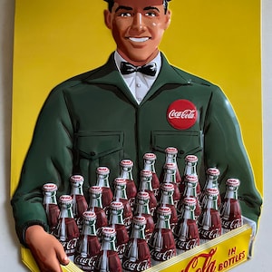 Coca Cola Delivery Man Die Cut Embossed - Vintage Tin Sign - Man Cave Garage Art