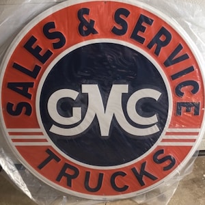 Huge 24” GMC Trucks Sales & Service Sign - Garage Vintage Tin Sign - Man Cave Garage Art