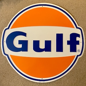 24” Gulf Gas & Oil Embossed Metal Vintage Sign