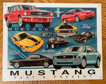 Ford Mustang Past & Present - Vintage Tin Sign - Man Cave Garage Art