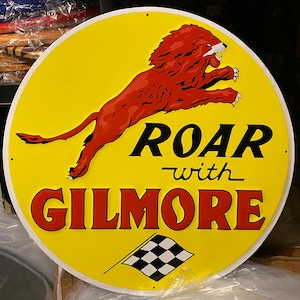 Huge 24” Roar With Gilmore Tin Sign - Man Cave Garage Art