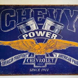 Chevrolet Power Chevy - Vintage Sign - Man Cave Garage Art