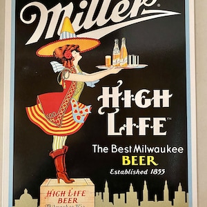 Miller High Life Beer - plaque métallique vintage - Man Cave Garage Art