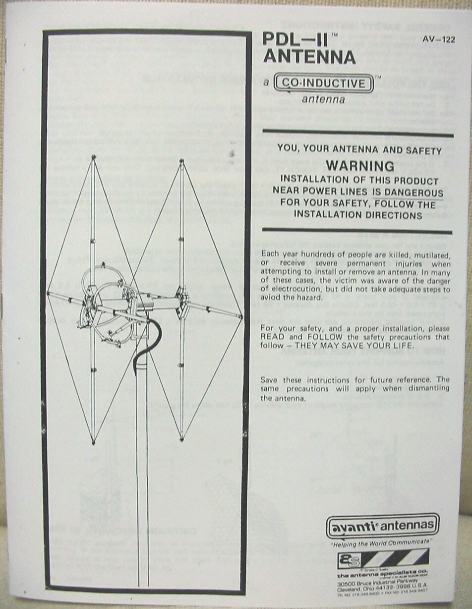 Antenna Specialists AV-122 PDL-2 Beam Antenna Instruction photo