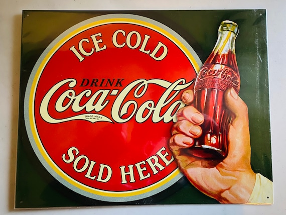 Ice Cold Coca Cola Sold Here - Vintage Tin Sign - Man Cave Garage