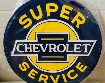 Huge 24” Super Chevrolet Service Sign - Garage Vintage Tin Sign - Man Cave Garage Art