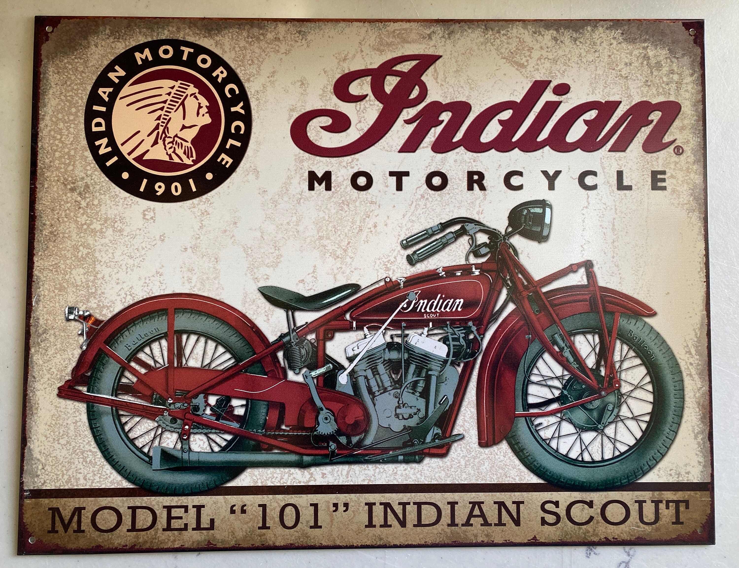 Indian Motorcycle Company Chief Embossed 17 Metal Tin Sign Vintage Garage New