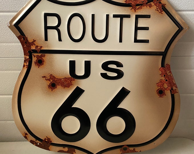Huge 24” USA Route 66 Rusted Sign - Garage Vintage Tin Sign - Man Cave ...