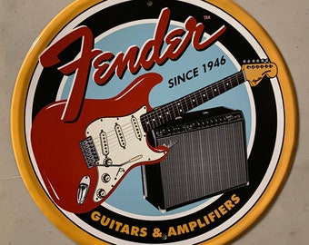 Fender Since 1946 - 12” Retro Style Tin Sign - Man Cave Garage Art