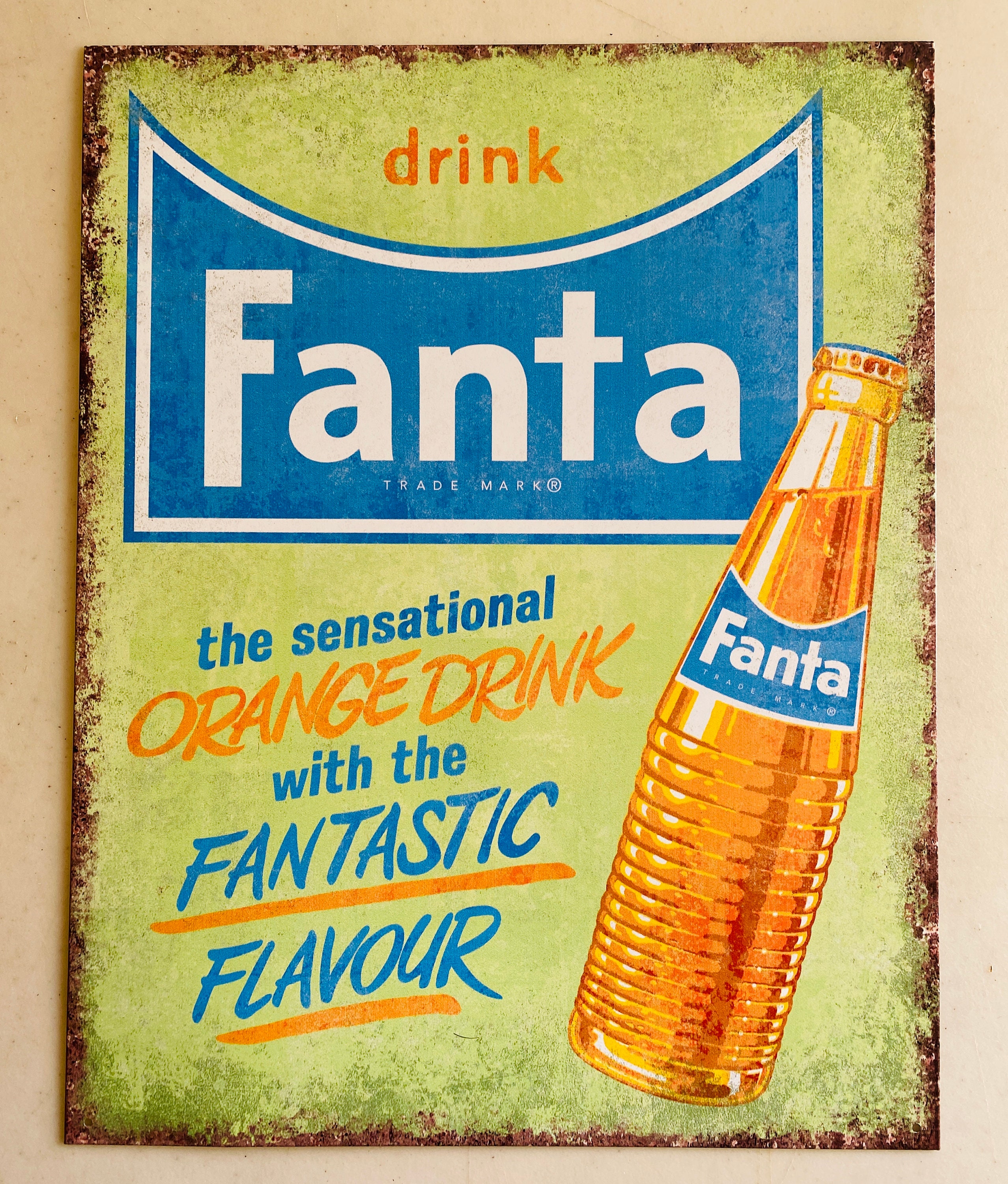 Fanta Orange Soda Pop - Vintage Tin Sign - Man Cave Garage Art