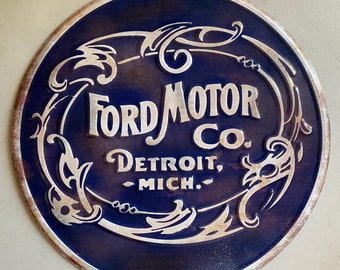 12" Ford Motor Co. Detroit Vintage Tin Sign - Man Cave Garage Art