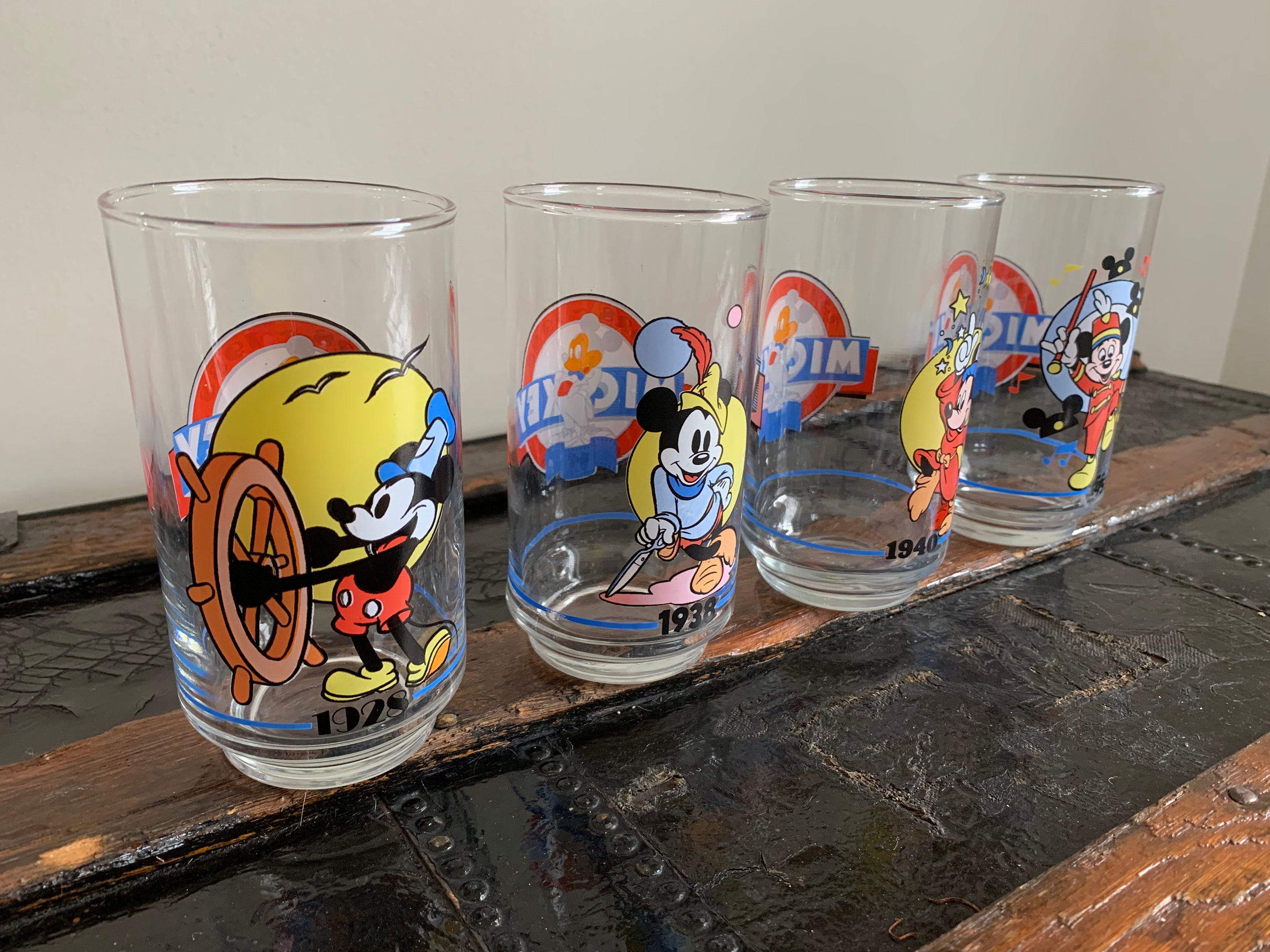 Vintage Set Walt Disney Drinking Glasses Mickey Mouse Etsy
