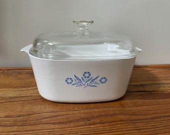5 Liter Corning Ware Blue Cornflower Casserole Dish, Dutch Oven, Dish A-5-B with Clear Glass Lid PYREX A-12-C