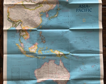 1989 Asia Pacific Vintage Map: National Geographic, Folded