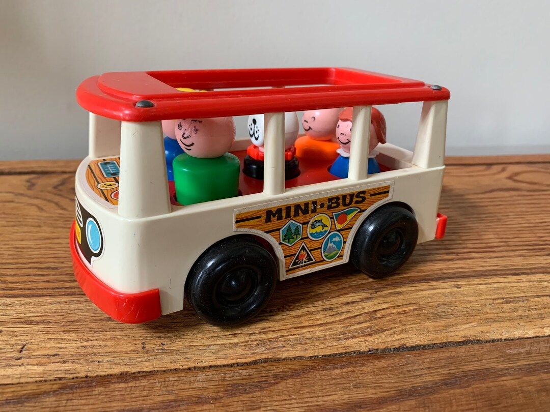 Vintage Fisher Price Mini Bus With 5 Little People, Collectible Fisher