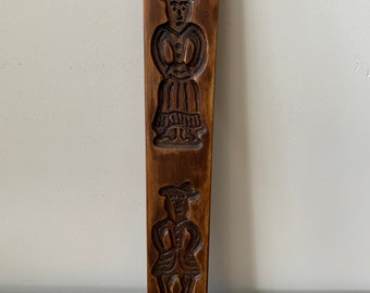 Vintage Dutch Man and Woman Folklore Clothing Hand Carved Cookie Mold Springerle Dutch Speculaas Wooden Board, Kitchen Decor, Decoration