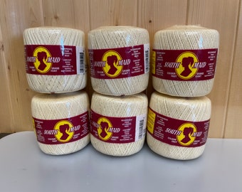 Lot of 6 South Maid Crochet Tread Colour Fast, 366 Yds each, Cream