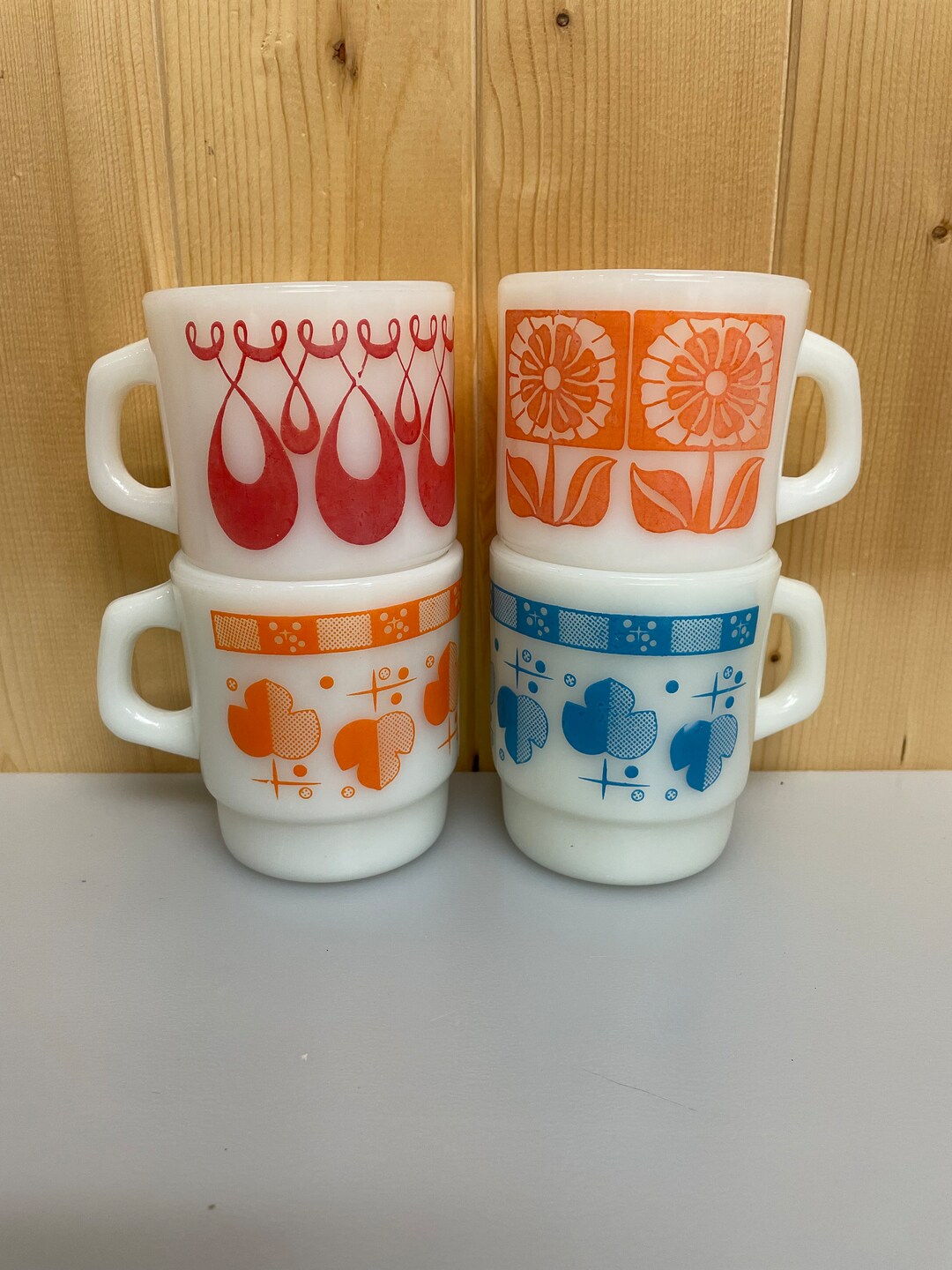 Set of 4 Anchor Hocking Cups, Milk Glass Cups, Stackable Cups, Mugs, Vintage Kitchen - Etsy