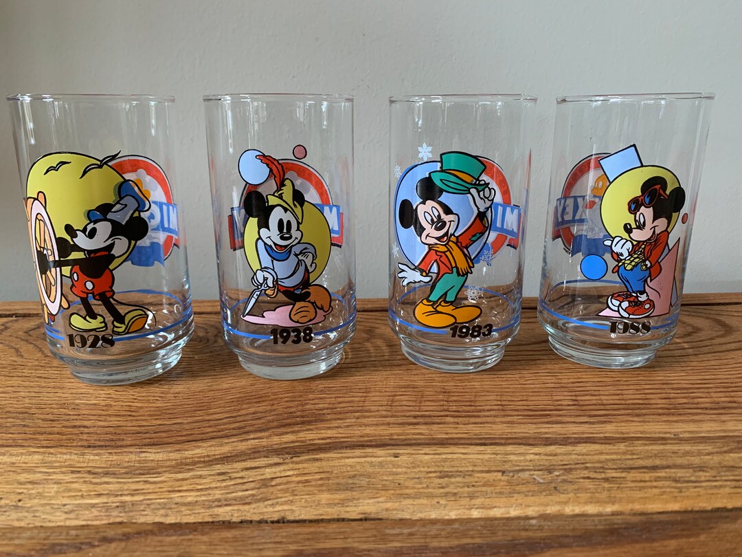 Vintage Set Walt Disney Drinking Glasses, Mickey Mouse Glasses, 60th