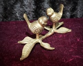 Vintage kitsch brass hand little birds on a branch. paper weight. Napkin holder. Decor. metal 1960s