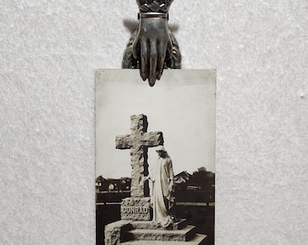 Antique real picture postcard of a gravemarker statue. Sent from the makers of the monument! 1913.