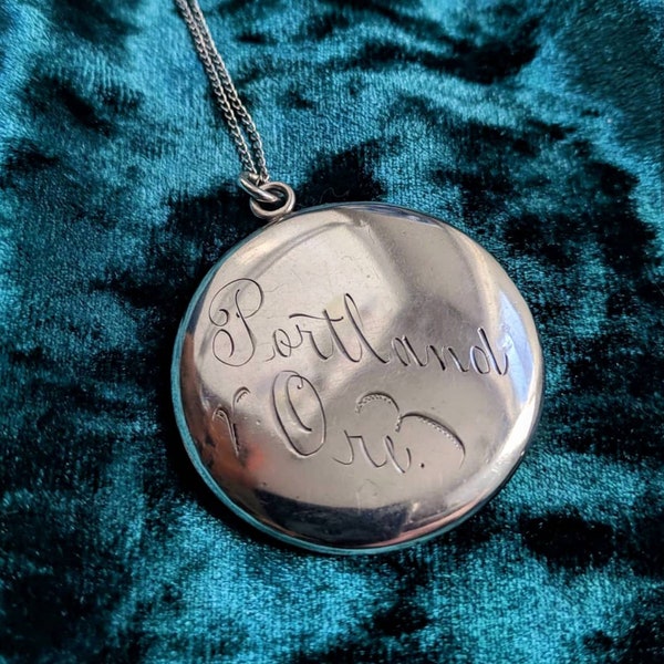 Huge sterling silver pendant locket Antique Edwardian photo pendant memento mourning token of love original pictures inside.