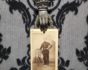 Antique victorian cdv photo of a soldier in uniform. Photographer Ann arbor, Mi.