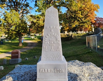 3D printed, double sided obelisk Zinc gravemarker. Duplicate of a real life headstone. 4 sided. MADE to ORDER.