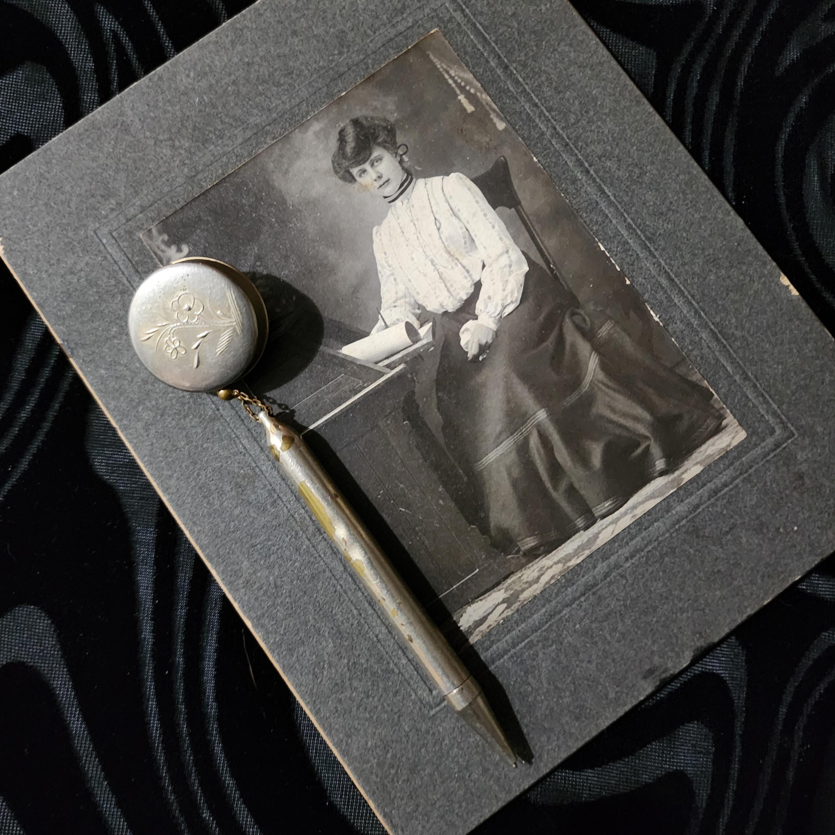 Vintage K and MCD retractable pencil brooch. Silver. Ketchum and McDougall. Retro teacher pin.