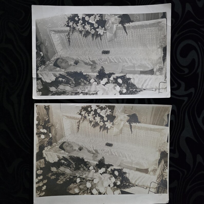 Set of 2 Post Mortem Photographs of an Open Casket With Deceased ...