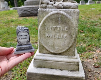 3D printed Baby sleeping or post mortem, grave marker! A duplicate of a real life headstone. MADE to ORDER.  Little Willie. Death date.