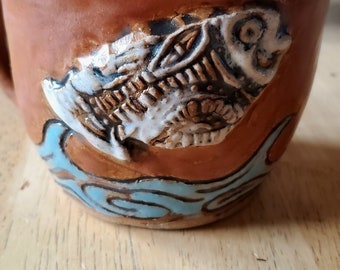 Ceramic mug. Coffee mug. Fish. Ceramic. Pottery.  Handmade mug. Thewoodenwolf etsy shop