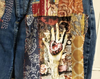 Women's clothing. Shorts. Upcycled clothing. Jean shorts. Patch jeans.  Thewoodenwolf etsy shop
