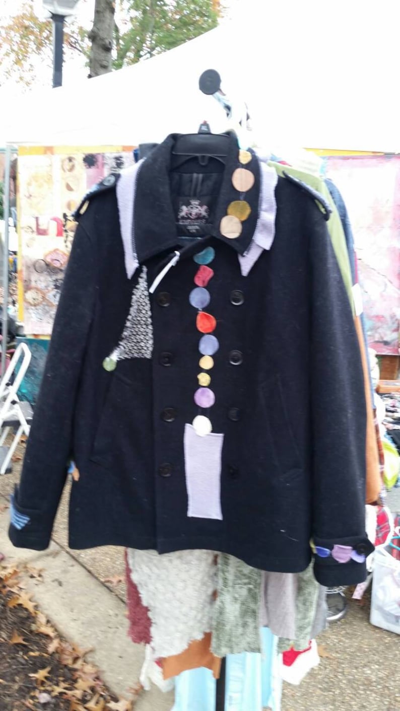 wearabl Upcycled Sale Sobe Reduced price Clothing Rock and roll Winter jacket Best seller Black pea coat Retro Vintage Bohemian