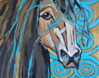 Horse. Horse painting. Equine. Modern art. Wall art. Wall decor. Farmhouse. Reduced! Thewoodenwolf etsy shop