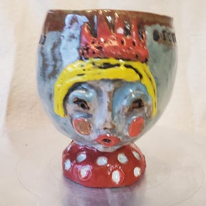 Pottery. Girl face. Tea cup. Small cup. Ceramic vase. Plant pot. Candle holder. Ceramic. Handmade. Whimsical.  Thewoodenwolf etsy shop