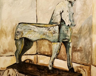 Horse. Original acrylic painting. Large painting. Wooden horse. Fine art. Textured painting. Sale!  Thewoodenwolf etsy shop