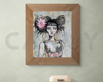 Painting. Woman painting. Acrylic painting.  and white. Mixed media. Figure painting. Reduced! Fine art. Thewoodenwolf etsy shop
