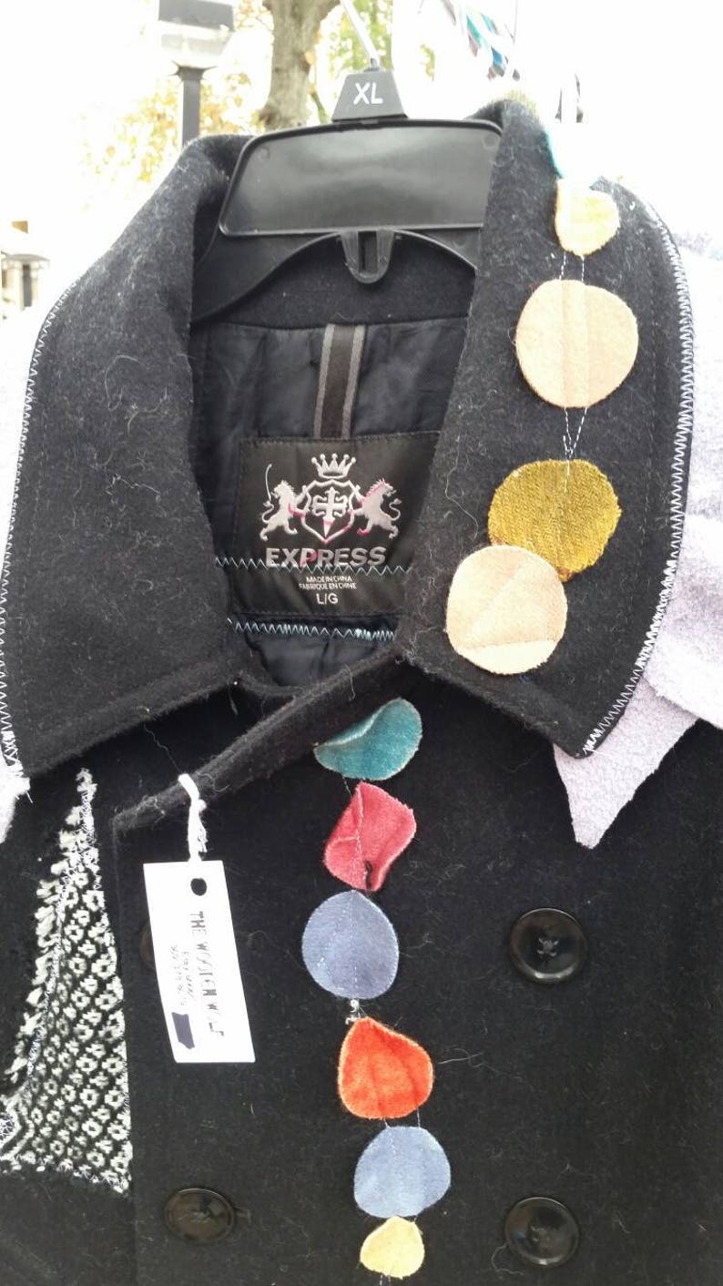wearabl Upcycled Sale Sobe Reduced price Clothing Rock and roll Winter jacket Best seller Black pea coat Retro Vintage Bohemian