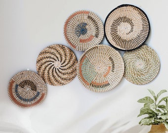 Wall basket set of 6, Basket Wall hanging, Boho wall basket, Round boho wall baskets set, Wicket Woven Basket Wall decor, Set woven baskets